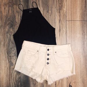 Abercrombie & Fitch White Distressed Jean Shorts
